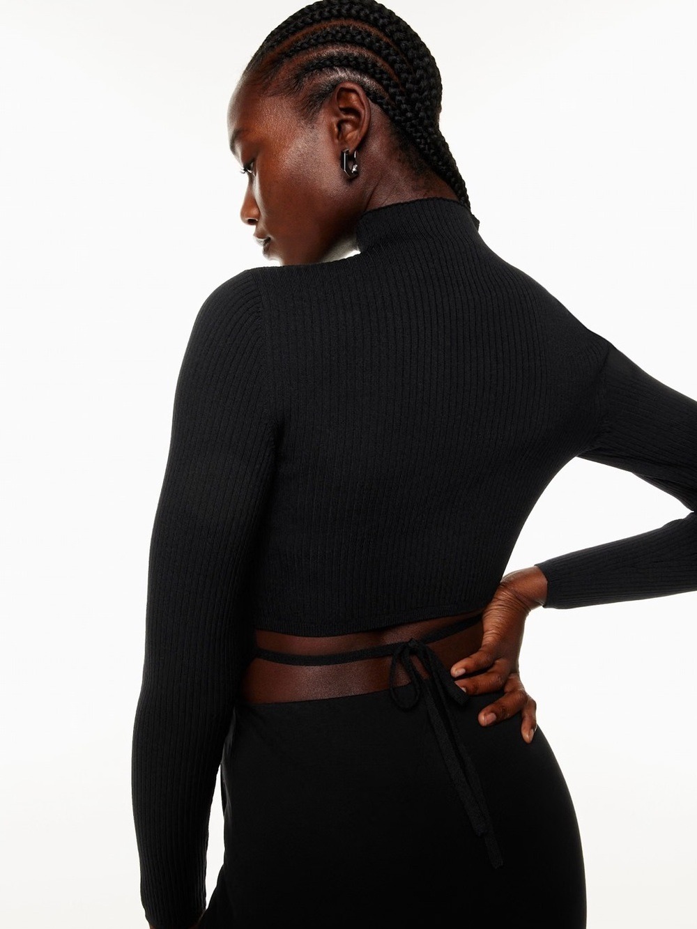 Babaton Sculpt Knit Tie-Back Longsleeve Black Size Small Aritzia
